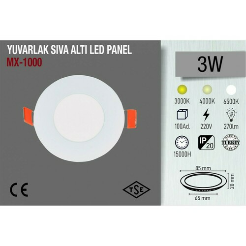 3w Yuvarlak Sıva Altı Led Panel 6500k Beyaz Işık Maxled resim önizleme