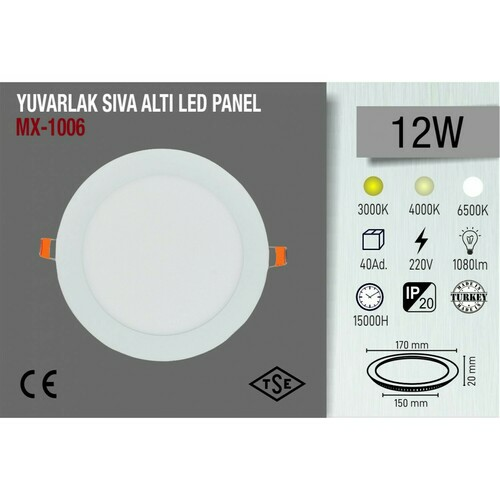 12w Yuvarlak Sıva Altı Led Panel 6500k Beyaz Işık Maxled resim önizleme