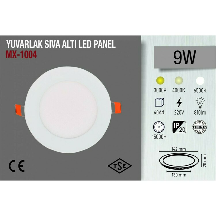 9w Yuvarlak Sıva Altı Led Panel 6500k Beyaz Işık Maxled resim detay